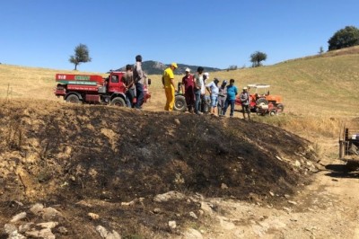 Anız yangını köylülerin dikkati sayesinde söndürüldü