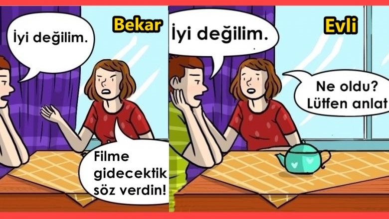 Evlilik ve Bekarlık Arasındaki 7 Büyük Fark ile Alakalı Çizimler