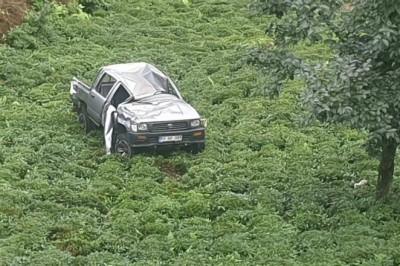 Kamyonet çay bahçesine yuvarlandı, 150 metre yuvarlanan araçtakilerin burnu bile kanamadı